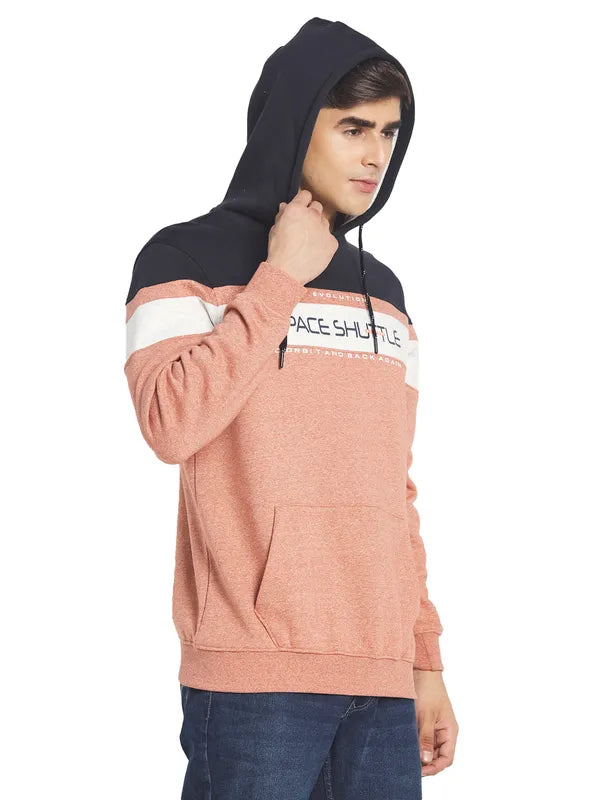 Octave Men Orange White Colourblocked Hooded Sweatshirt