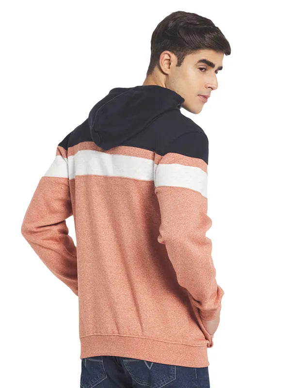 Octave Men Orange White Colourblocked Hooded Sweatshirt