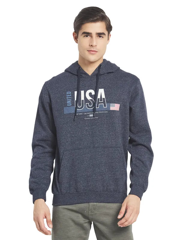 Octave Men Charcoal Printed Fleece Hooded Sweatshirt