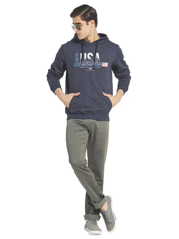 Octave Men Charcoal Printed Fleece Hooded Sweatshirt
