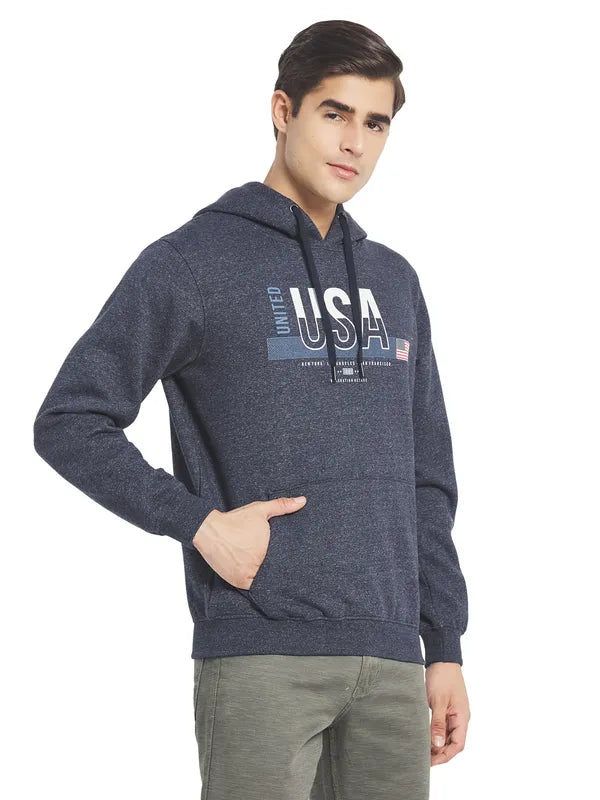 Octave Men Charcoal Printed Fleece Hooded Sweatshirt
