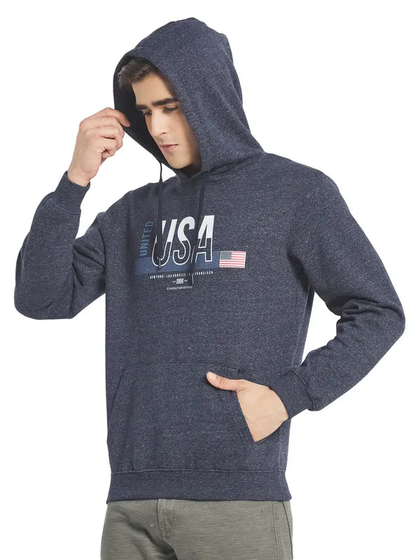 Octave Men Charcoal Printed Fleece Hooded Sweatshirt