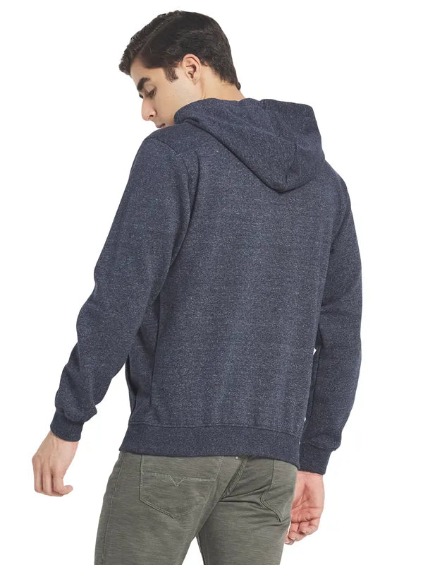 Octave Men Charcoal Printed Fleece Hooded Sweatshirt