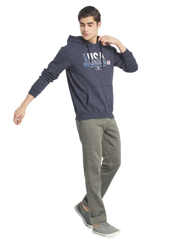 Octave Men Charcoal Printed Fleece Hooded Sweatshirt