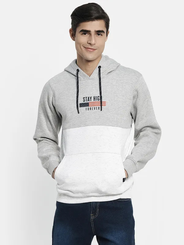 Men Grey Colourblocked Hooded Sweatshirt