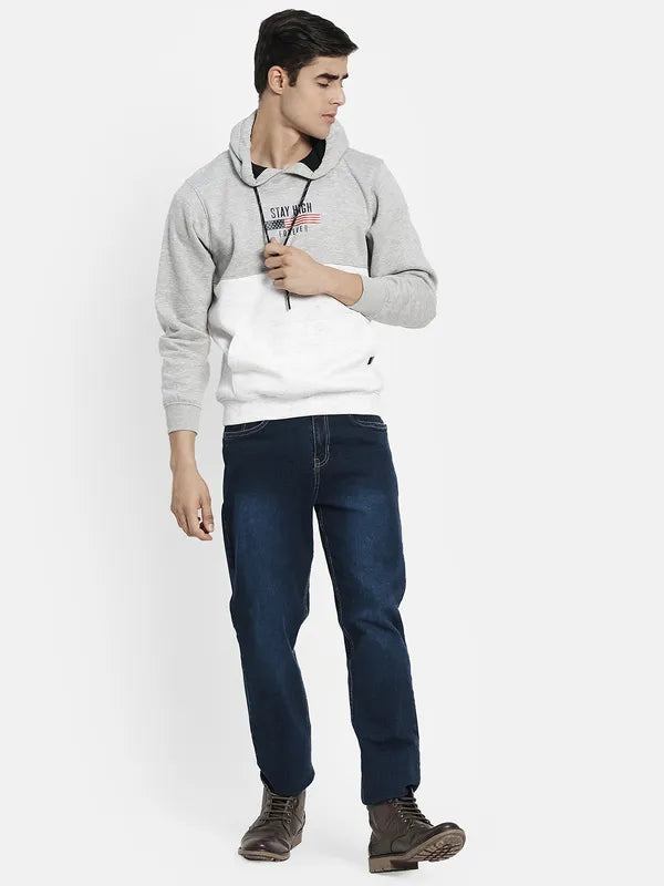 Men Grey Colourblocked Hooded Sweatshirt