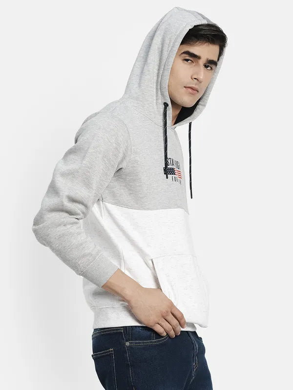 Men Grey Colourblocked Hooded Sweatshirt