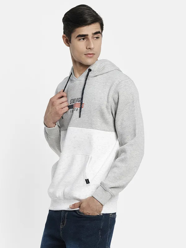 Men Grey Colourblocked Hooded Sweatshirt