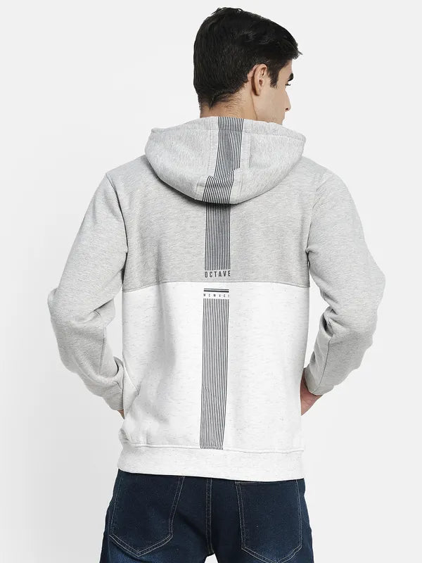 Men Grey Colourblocked Hooded Sweatshirt