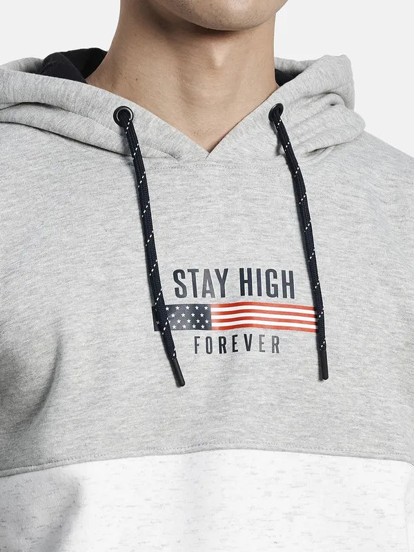 Men Grey Colourblocked Hooded Sweatshirt