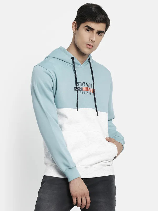 Men Blue Colourblocked Hooded Sweatshirt