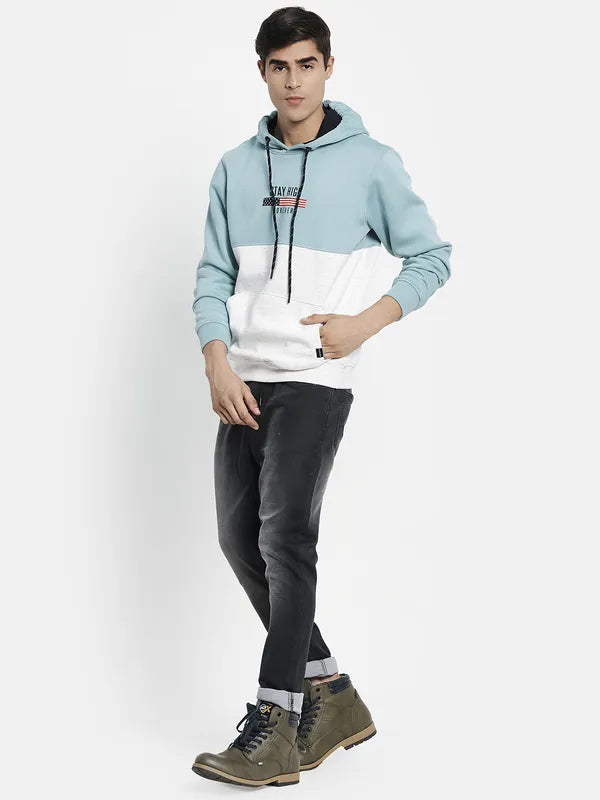Men Blue Colourblocked Hooded Sweatshirt