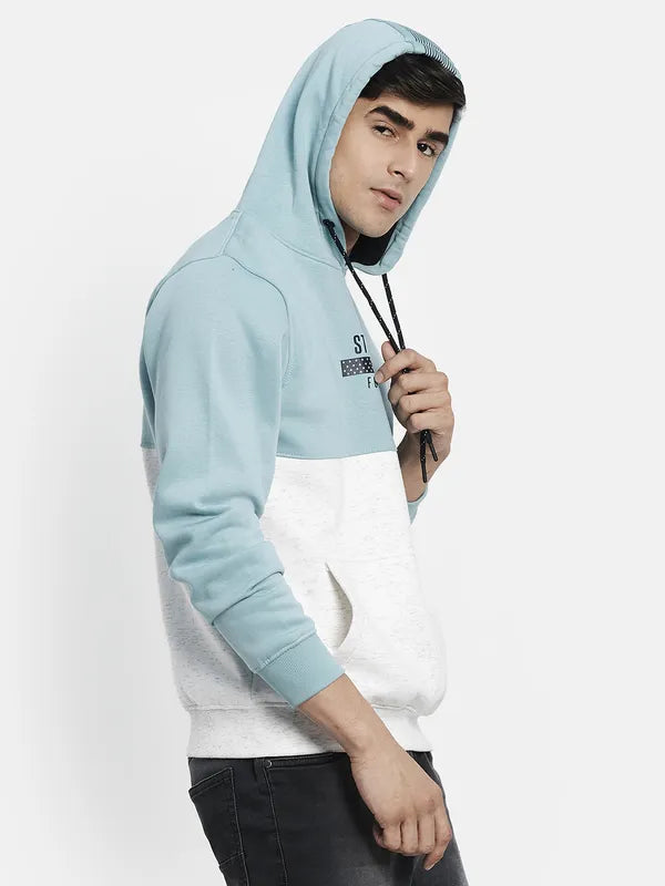 Men Blue Colourblocked Hooded Sweatshirt