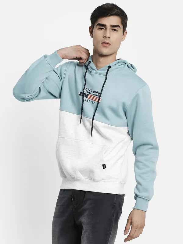 Men Blue Colourblocked Hooded Sweatshirt