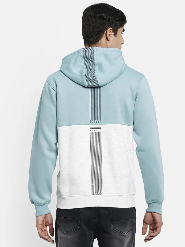 Men Blue Colourblocked Hooded Sweatshirt