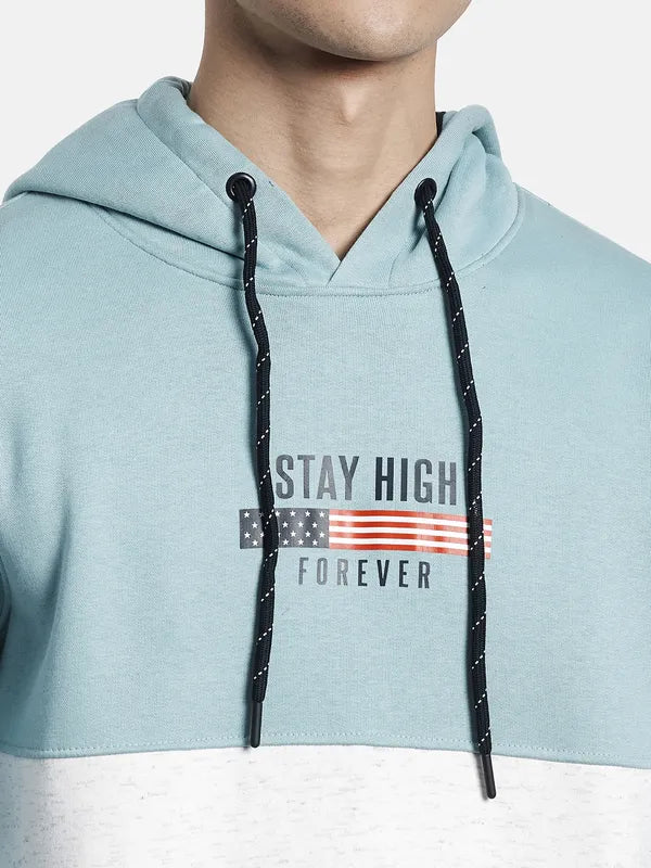 Men Blue Colourblocked Hooded Sweatshirt