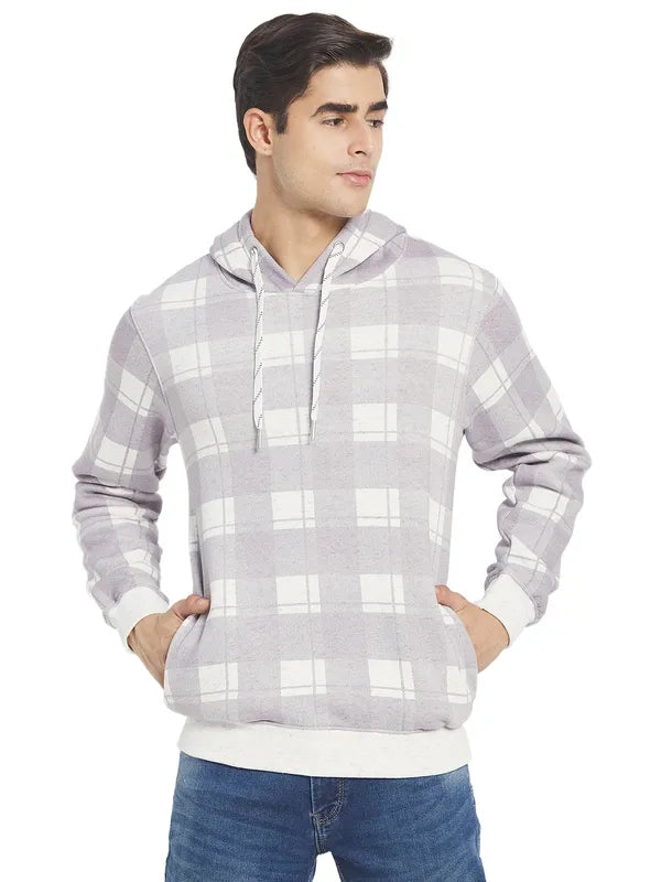 Octave Men Lavender White Checked Hooded Sweatshirt