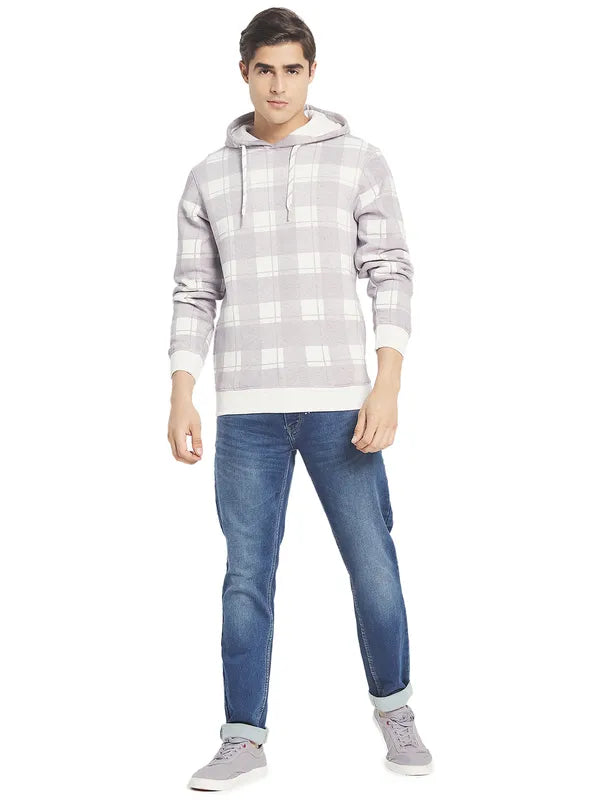 Octave Men Lavender White Checked Hooded Sweatshirt