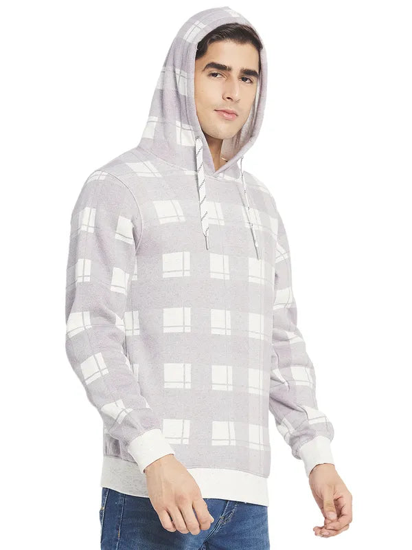Octave Men Lavender White Checked Hooded Sweatshirt