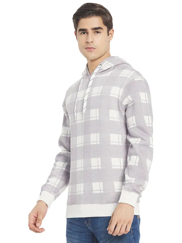 Octave Men Lavender White Checked Hooded Sweatshirt