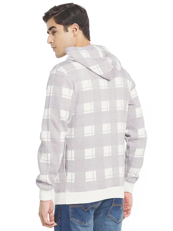 Octave Men Lavender White Checked Hooded Sweatshirt