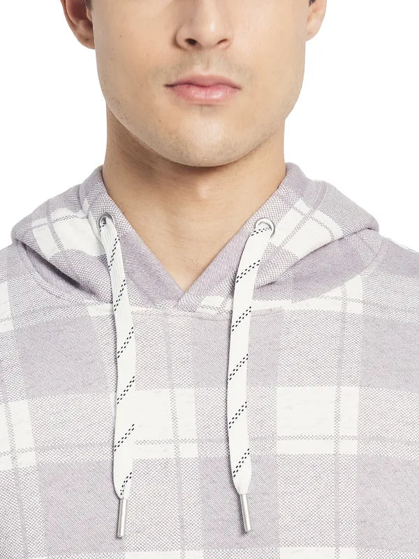 Octave Men Lavender White Checked Hooded Sweatshirt