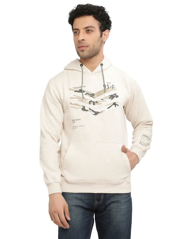 Octave Men Cream-Coloured Printed Hooded Sweatshirt