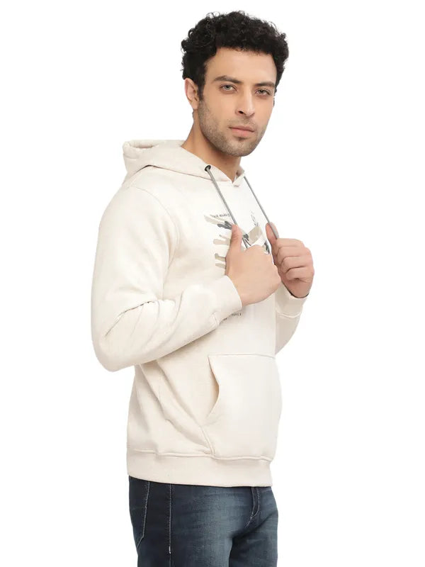 Octave Men Cream-Coloured Printed Hooded Sweatshirt