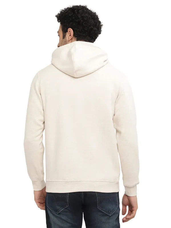 Octave Men Cream-Coloured Printed Hooded Sweatshirt
