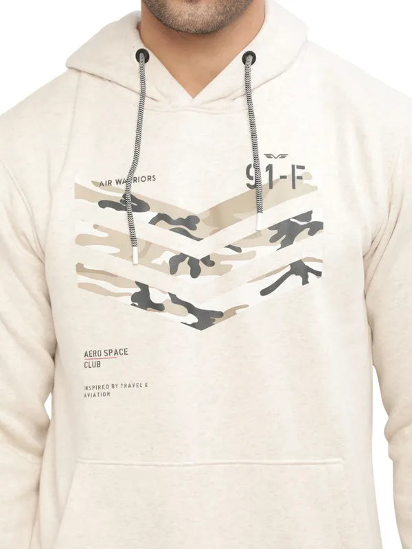 Octave Men Cream-Coloured Printed Hooded Sweatshirt