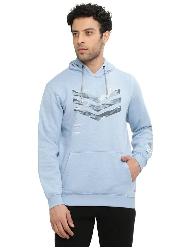 Octave Men Blue Printed Hooded Sweatshirt