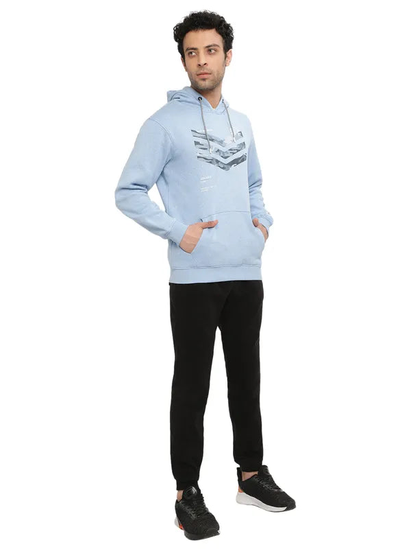 Octave Men Blue Printed Hooded Sweatshirt