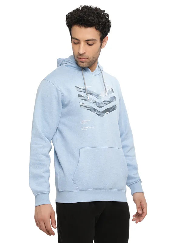 Octave Men Blue Printed Hooded Sweatshirt