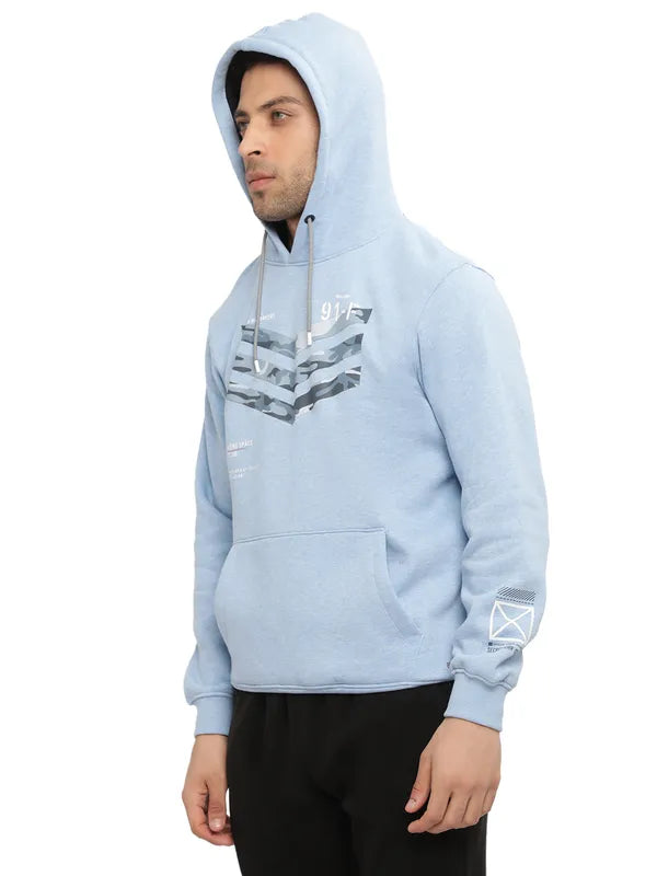 Octave Men Blue Printed Hooded Sweatshirt