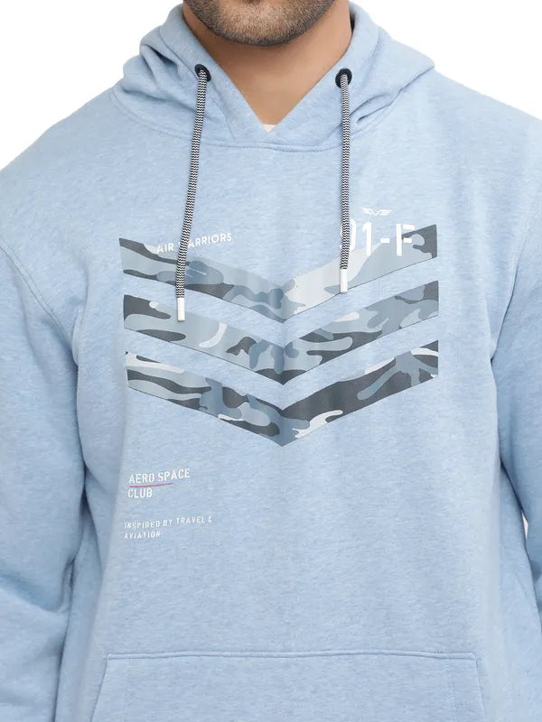 Octave Men Blue Printed Hooded Sweatshirt