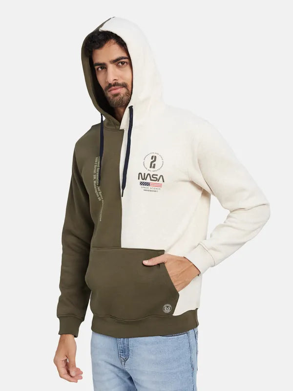 Octave Colourblocked Nasa Fleece Hooded Pullover Sweatshirt