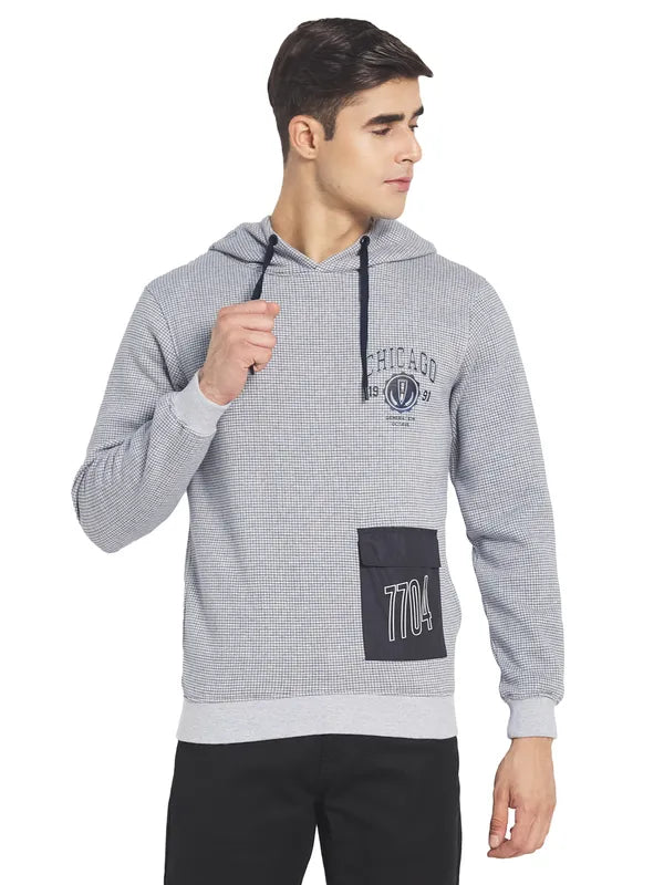 Octave Men Grey Checked Hooded Sweatshirt