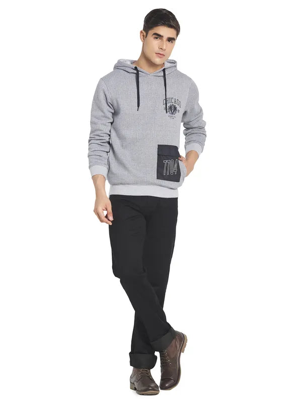 Octave Men Grey Checked Hooded Sweatshirt