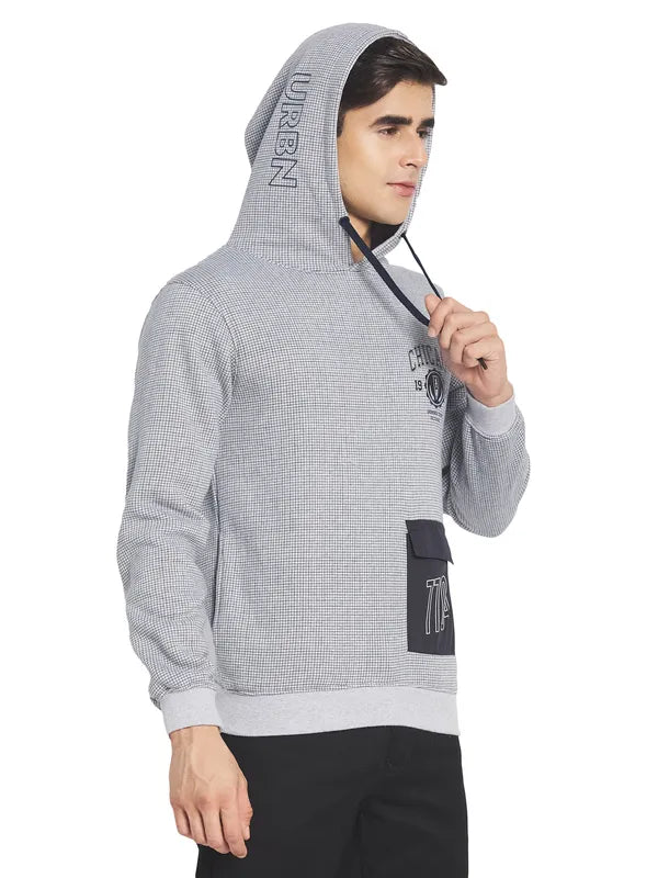 Octave Men Grey Checked Hooded Sweatshirt