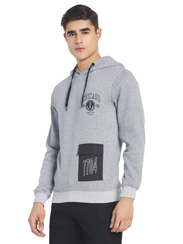 Octave Men Grey Checked Hooded Sweatshirt