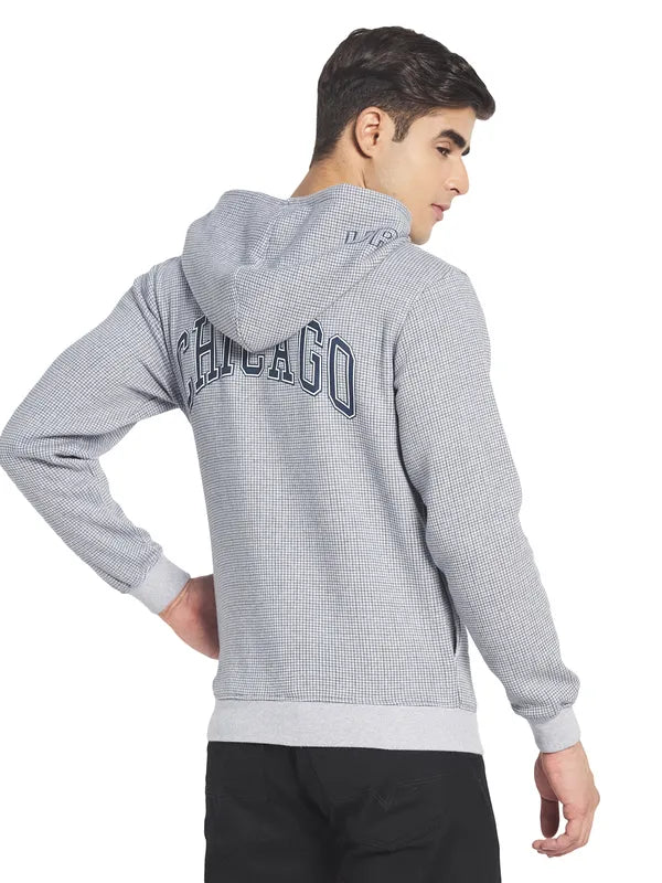Octave Men Grey Checked Hooded Sweatshirt
