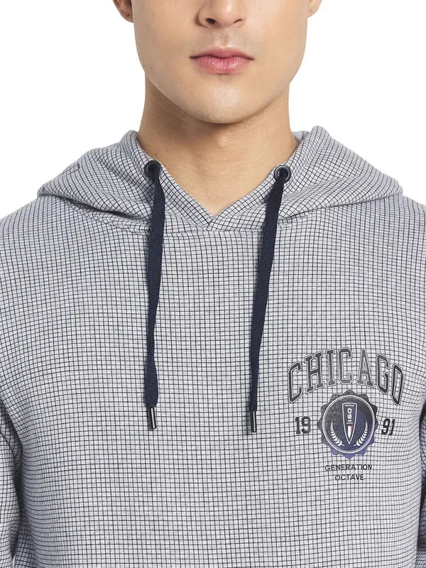 Octave Men Grey Checked Hooded Sweatshirt