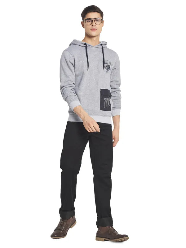 Octave Men Grey Checked Hooded Sweatshirt