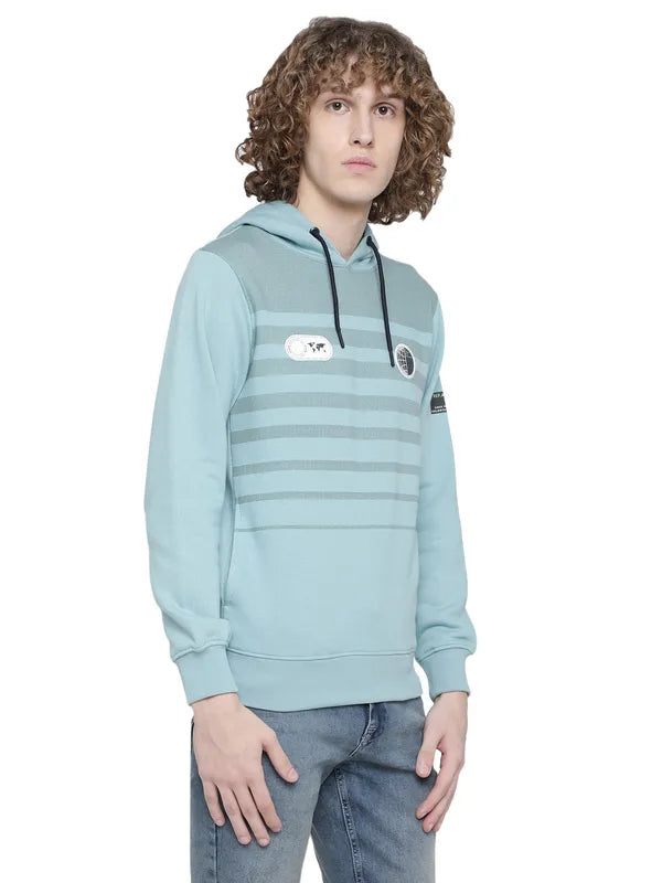 Octave Men Blue Striped Hooded Fleece Sweatshirt