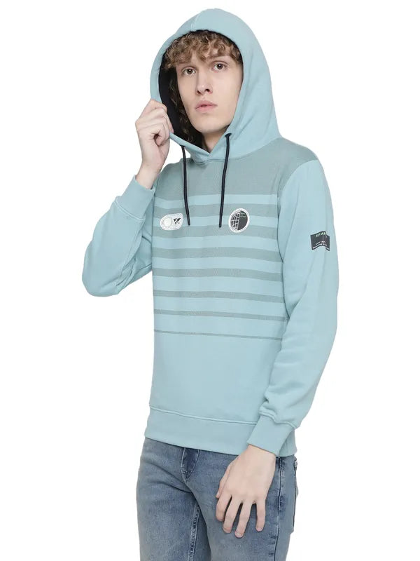 Octave Men Blue Striped Hooded Fleece Sweatshirt