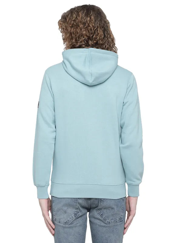 Octave Men Blue Striped Hooded Fleece Sweatshirt