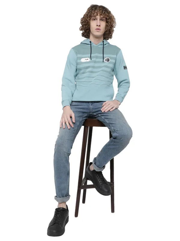 Octave Men Blue Striped Hooded Fleece Sweatshirt