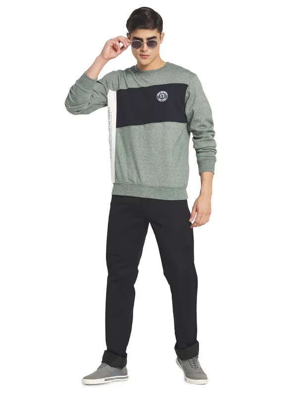Octave Men Olive Green Colourblocked Fleece Sweatshirt