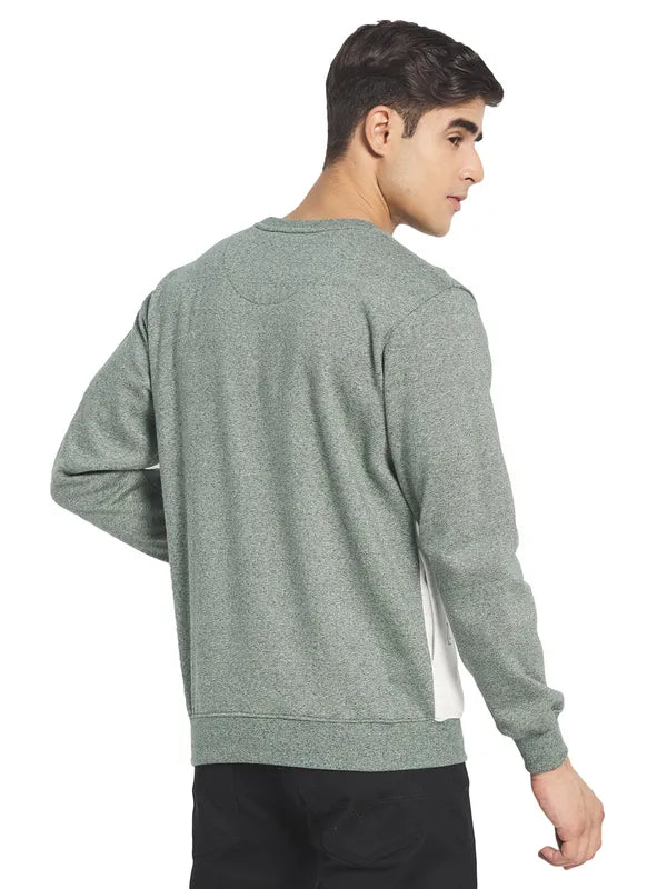 Octave Men Olive Green Colourblocked Fleece Sweatshirt