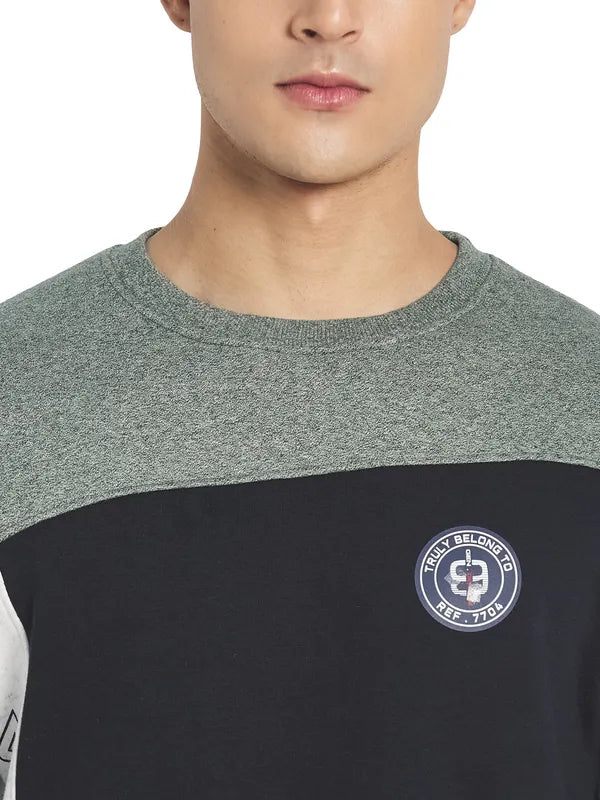 Octave Men Olive Green Colourblocked Fleece Sweatshirt
